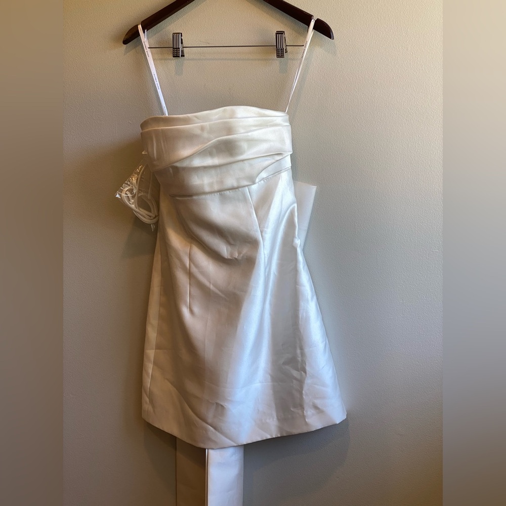 Alfred Sung Oversize Bow Back Strapless Mini Dress Size 8 Regular Ivory - Picture 4 of 12